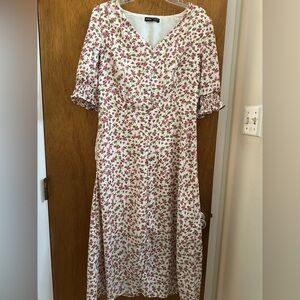 SHEIN Pink Floral Midi Dress